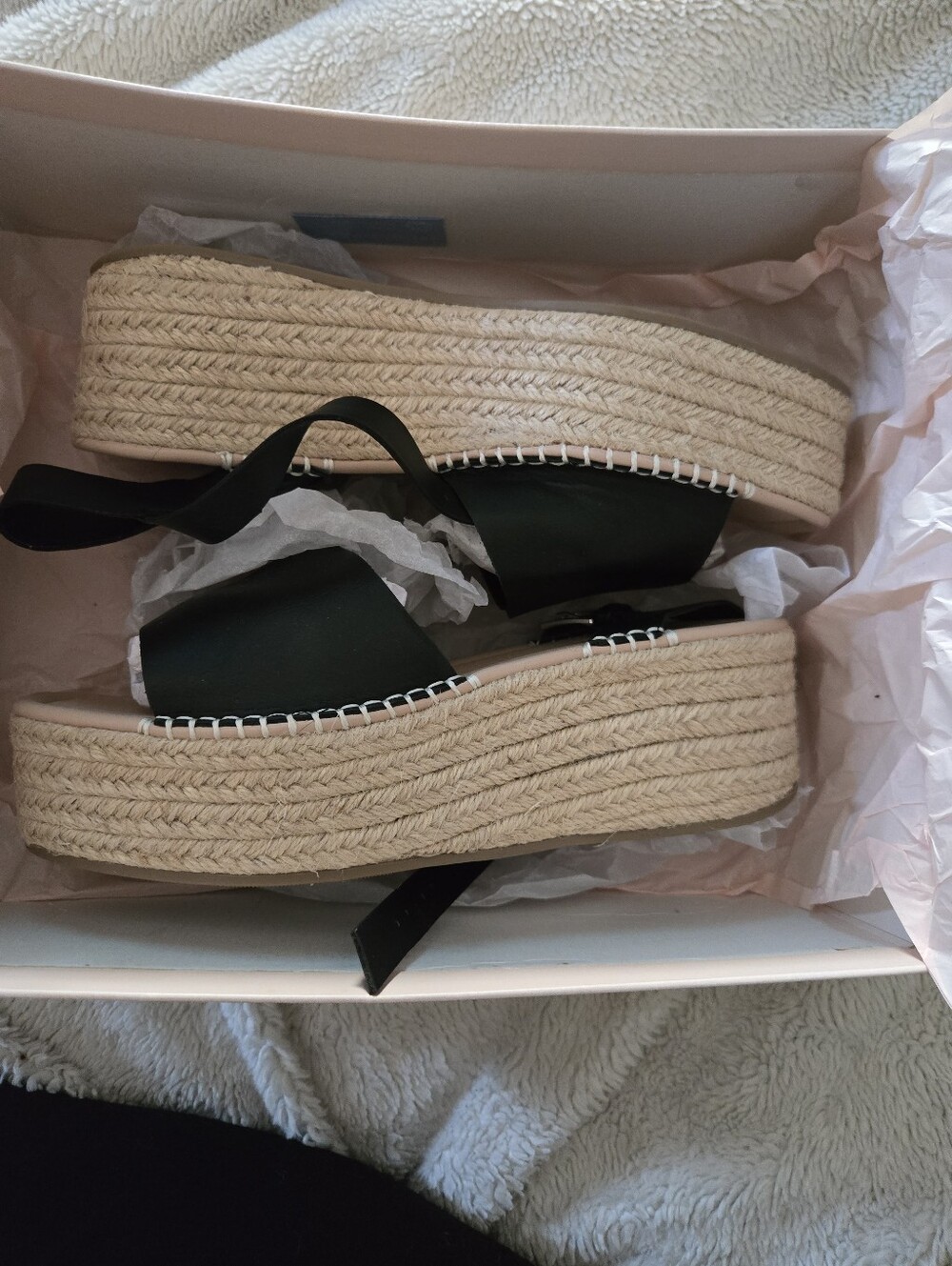 Just Fab Black Espadrille Platform Sandals with Ankle Buckle Strap